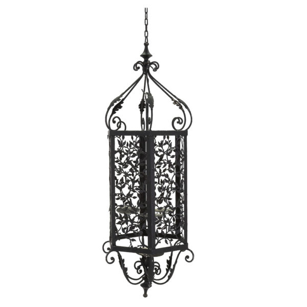 Black decorative wrought iron chandelier. 100cm high.