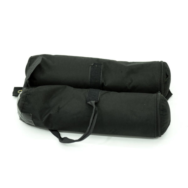 Black sandbags for weighting down items such as marquees and umbrellas.