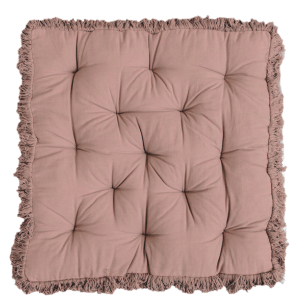 Large, square frilled floor cushion. Available in both cream & brown.